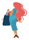 Woman with long red hair and shopping bag