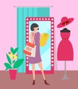 Woman with Shopping Bags in Clothes Store Vector Royalty Free Stock Photo