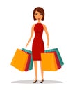 Woman with shopping bags. Shop sale vector illustration