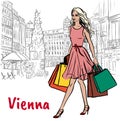 Woman with shopping bags in Vienna