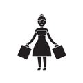 Woman shopping black vector concept icon. Woman shopping flat illustration, sign Royalty Free Stock Photo