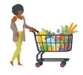 woman with shopping cart full of products Royalty Free Stock Photo