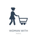 woman with shopping cart icon in trendy design style. woman with shopping cart icon isolated on white background. woman with Royalty Free Stock Photo