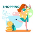 Woman in Shopping Cartoon Vector Illustration