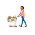 Woman Shopping in Grocery Shop Cartoon Vector Royalty Free Stock Photo