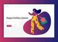 Woman Shopping on Holidays Landing Page. Shopoholic Character Holding Bag Concept for Website or Web Page Royalty Free Stock Photo