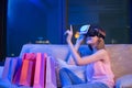 Woman shopping with VR headset Royalty Free Stock Photo