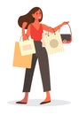 Woman shopping. Person with clothes. Big sale and discount concept.