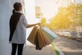 Woman are shopping with shopping bags on street and enjoy in lifestye Royalty Free Stock Photo