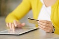 woman shopping using tablet pc and credit card Royalty Free Stock Photo