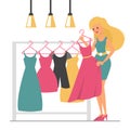 Woman shopping vector isolated. Female buyer and dress