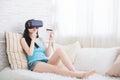 Woman shopping by VR headset Royalty Free Stock Photo