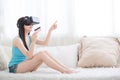 Woman shopping by VR headset Royalty Free Stock Photo