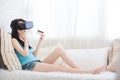 Woman shopping by VR headset Royalty Free Stock Photo