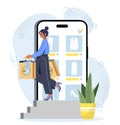 Woman shops online vector concept