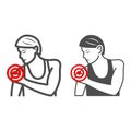 Woman shoulder hurts line and solid icon, body pain concept, shoulder pain vector sign on white background, outline