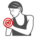 Woman shoulder hurts solid icon, body pain concept, shoulder pain vector sign on white background, glyph style icon for