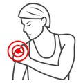 Woman shoulder hurts thin line icon, body pain concept, shoulder pain vector sign on white background, outline style