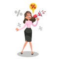 Woman shouting through the loudspeaker. Business promotion Royalty Free Stock Photo