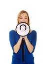 Woman shouting with a megaphone