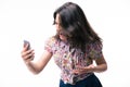 Woman shouting on smartphone Royalty Free Stock Photo