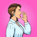 Woman shouts with hand pop art style vector