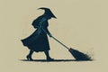 A woman shoving away various vermin with a broom, created with Generative AI technology