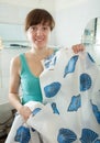 Woman with shower curtain Royalty Free Stock Photo