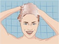 Woman in a shower washing her hair