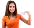 Woman showing business card