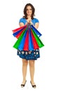 Woman showing colorful shopping bags