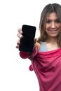 Woman Showing display mobile cell phone Royalty Free Stock Photo