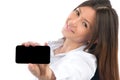 Woman Showing display mobile cell phone Royalty Free Stock Photo