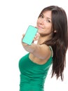 Woman Showing display mobile cell phone Royalty Free Stock Photo