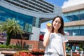 Woman showing egg tart Royalty Free Stock Photo