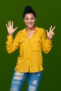 Woman showing eight fingers Royalty Free Stock Photo