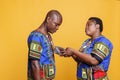 Woman showing empty wallet to husband Royalty Free Stock Photo