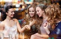 Woman showing engagement ring to her friends Royalty Free Stock Photo