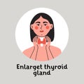 Woman showing enlarget thyroid gland on her neck. Endocrinology system symbol, organ responsible for hormone production Royalty Free Stock Photo