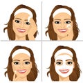 Woman showing four steps for cleaning face
