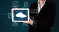 Woman showing hand drawn cloud computing Royalty Free Stock Photo
