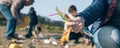 Woman showing handful of straws collected on the beach Royalty Free Stock Photo