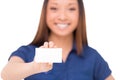 Woman showing her business card. Royalty Free Stock Photo