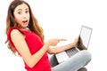 Woman showing laptop Royalty Free Stock Photo