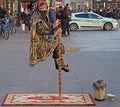 Woman is showing a magical trick, levitation in
