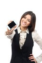 Woman Showing mobile cell phone Royalty Free Stock Photo