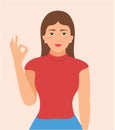 Woman showing okay, perfect, zero sign or delicious food gesture, Vector illustration