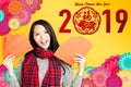 woman showing red envelopes for chinese new year.chinese t Royalty Free Stock Photo