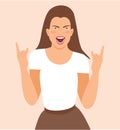 Woman showing rock roll hand gesture, Rocker Girl makes horns. Vector illustration