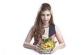 Woman showing salad for Healthy Royalty Free Stock Photo